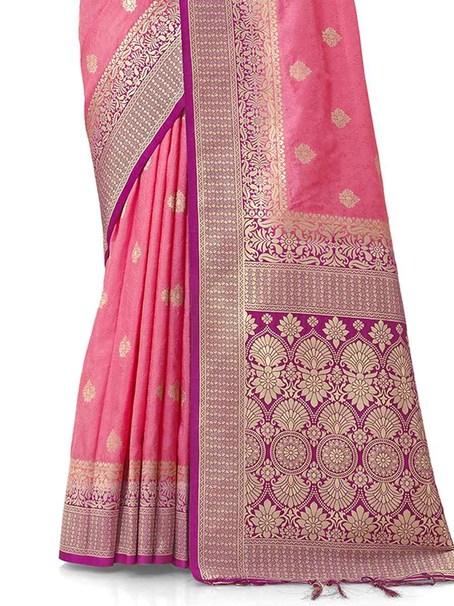 Pink Dola Silk Handwoven Wedding Festival Heavy Border Saree