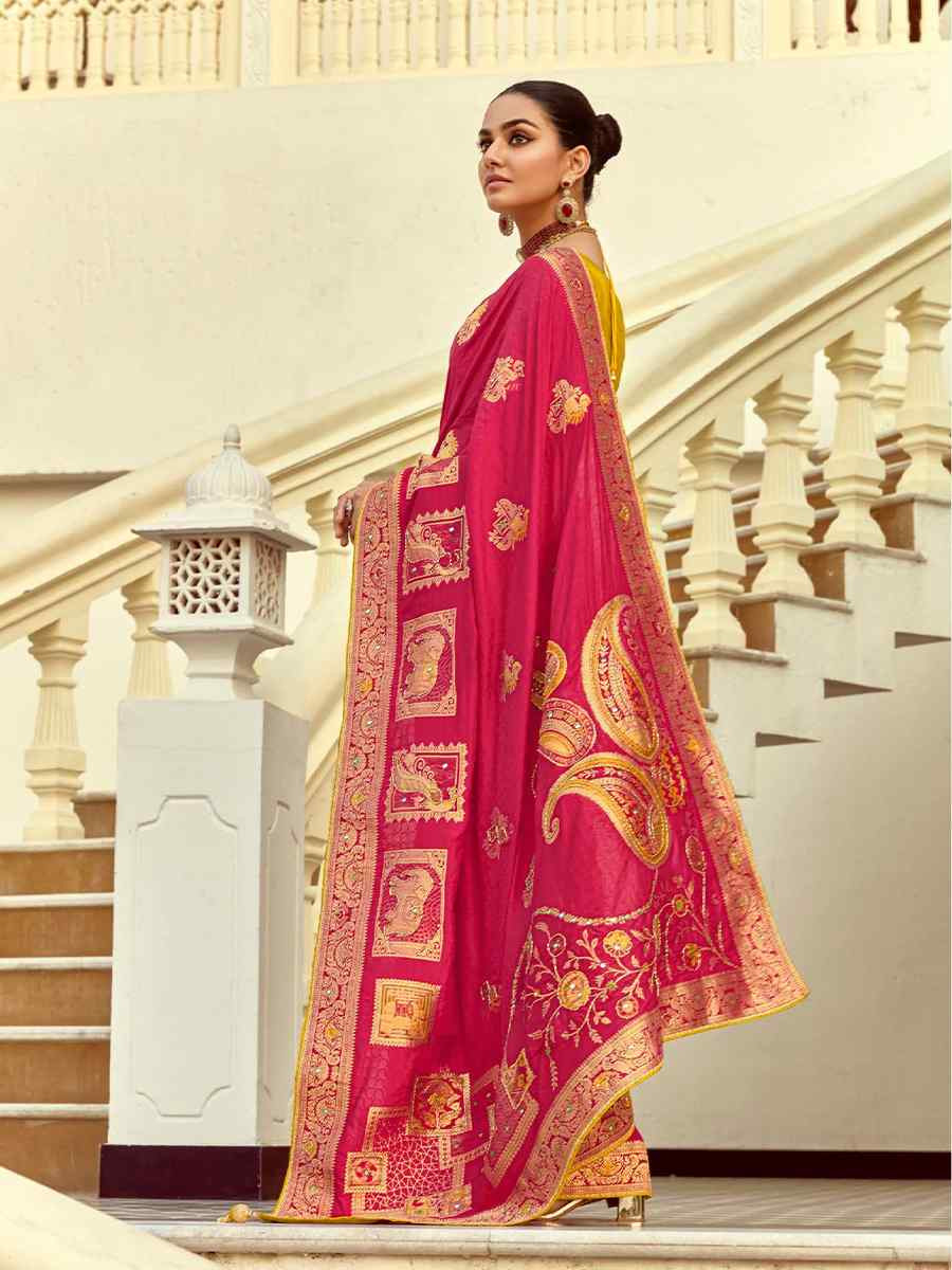 Pink Dola Silk Handwoven With Handwork Festival Wedding Fancy Heavy Border Saree