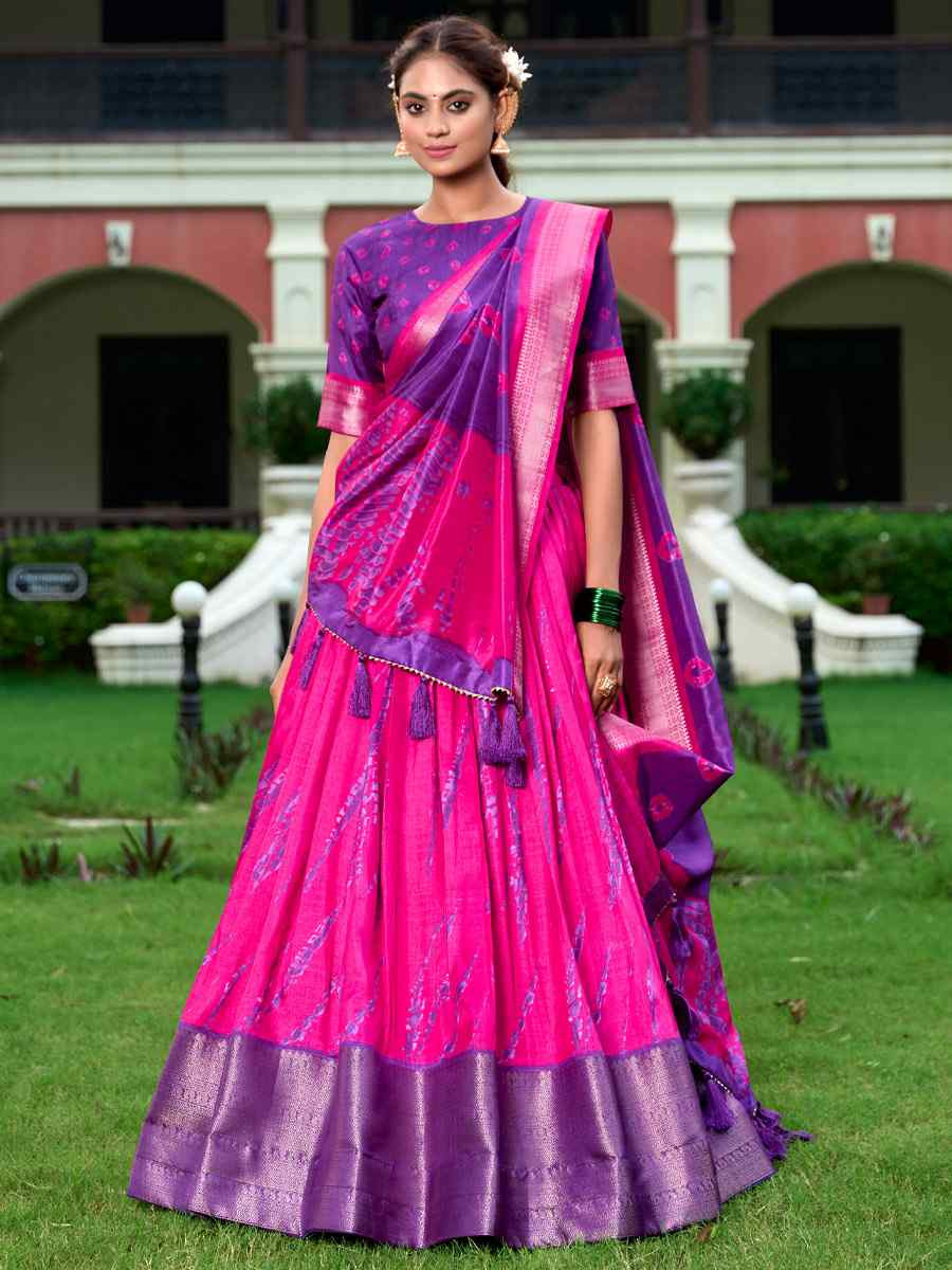 Pink Dola Silk Printed And Hand Embroidered Party Reception Wedding Lehenga Choli