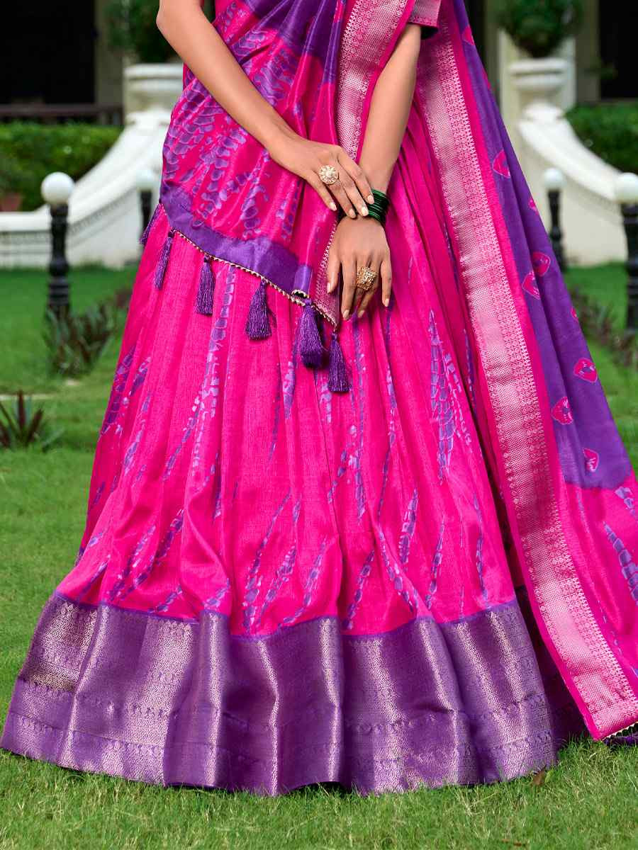 Pink Dola Silk Printed And Hand Embroidered Party Reception Wedding Lehenga Choli