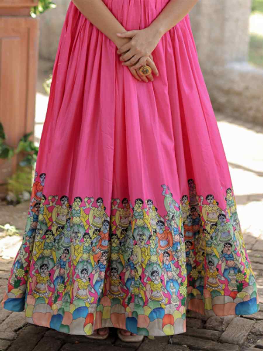 Pink Dola Silk Printed Festival Casual Gown