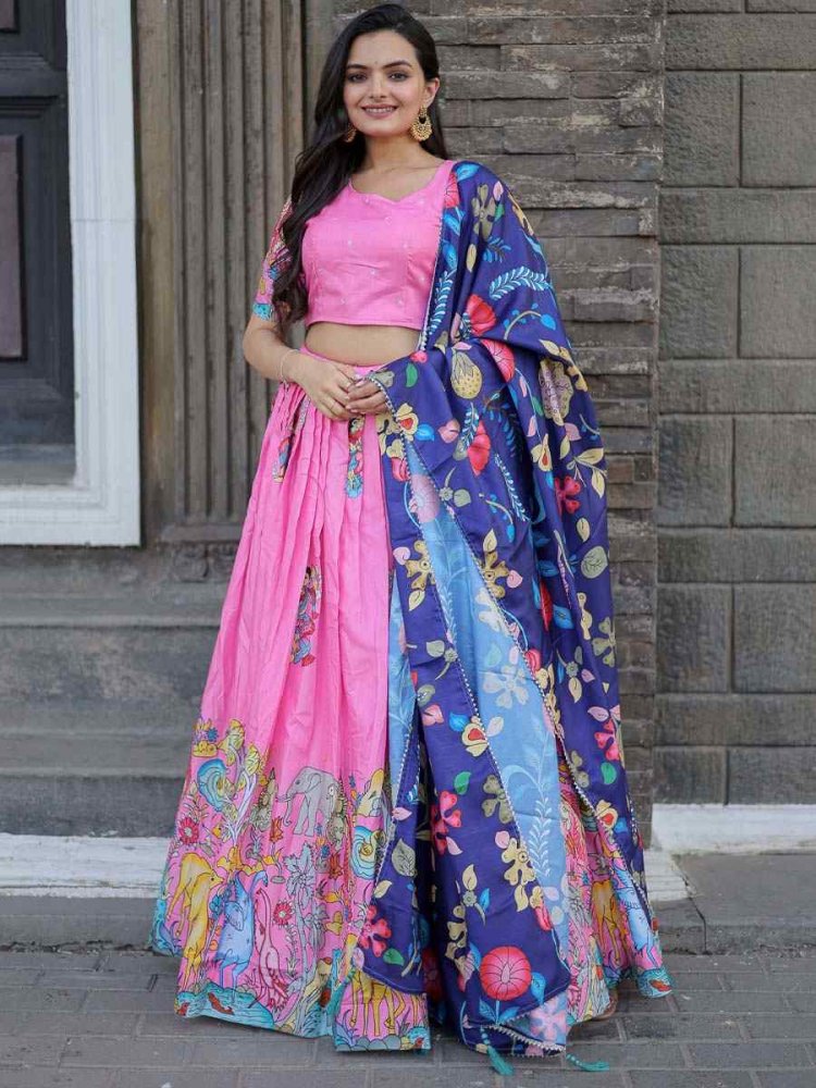 Pink Dola Silk Printed Mehendi Festival Traditional Lehenga Choli