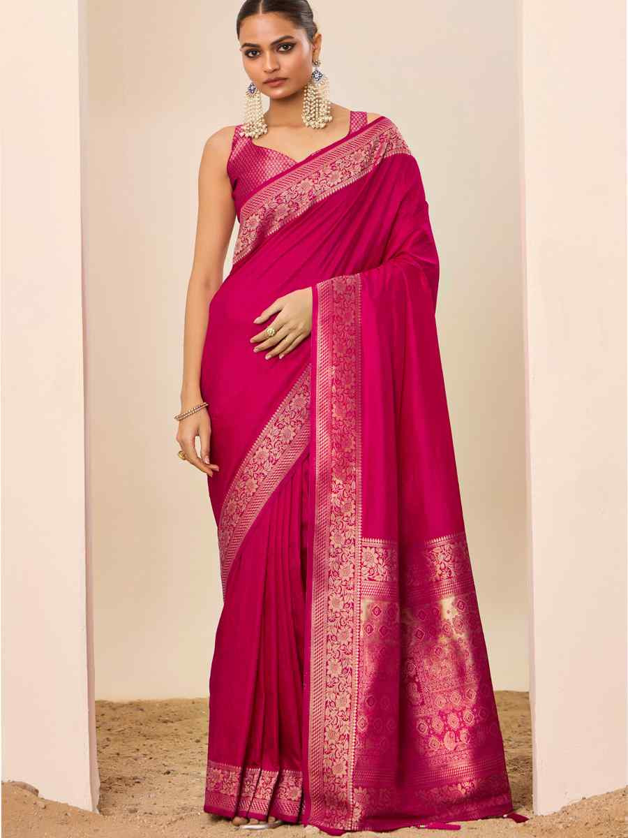 Pink Dolla Silk Handwoven Festival Wedding Fancy Heavy Border Saree