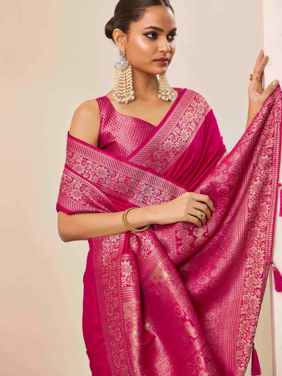 Pink Dolla Silk Handwoven Festival Wedding Fancy Heavy Border Saree