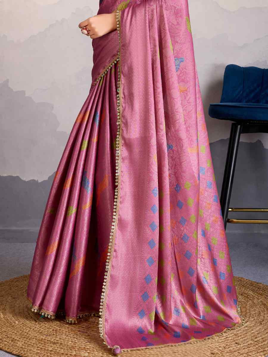 Pink Double Mysore Brocade Silk Handwoven Wedding Festival Heavy Border Saree