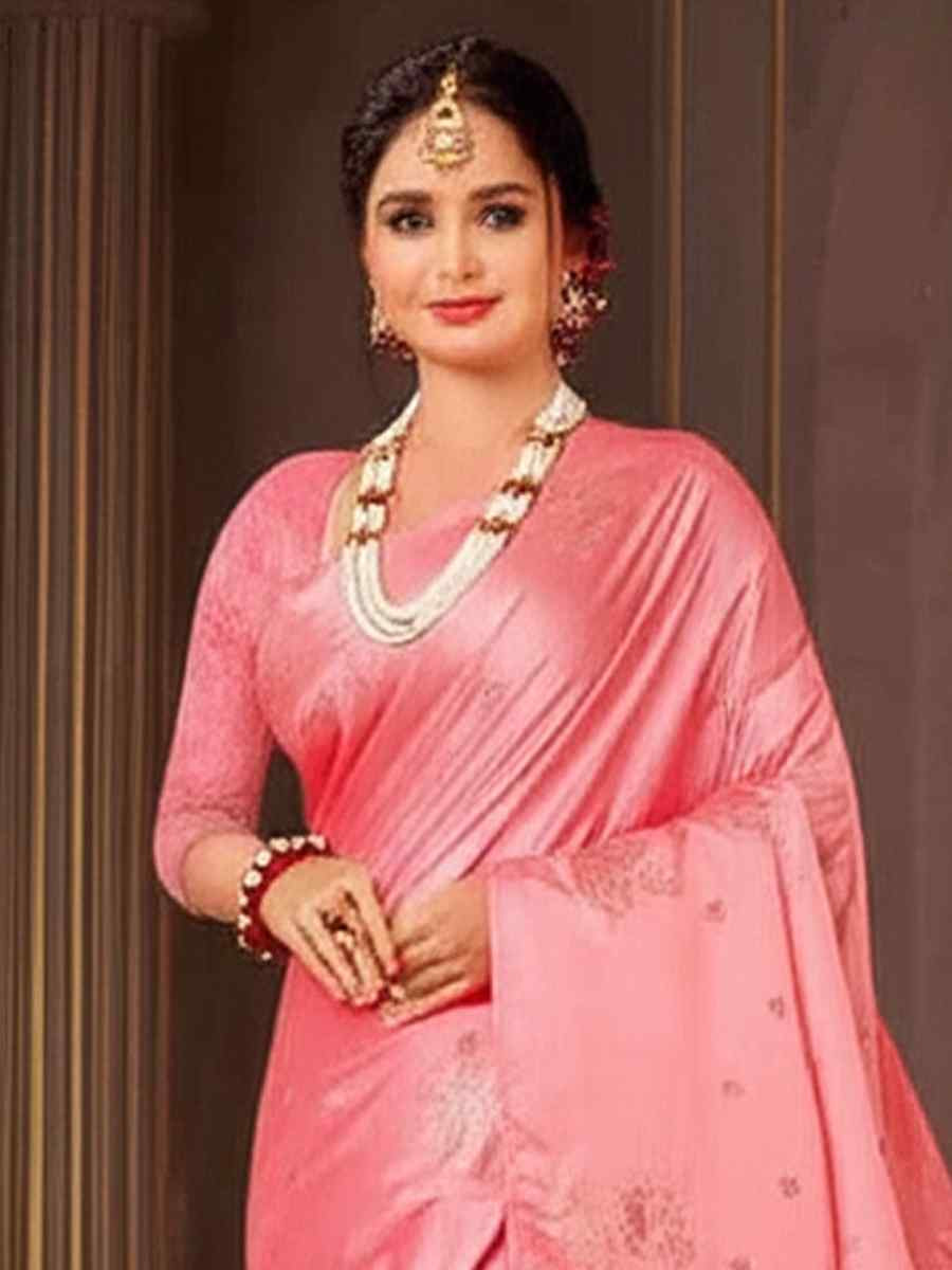 Pink Dyed Silk Handwoven Traditional Bridal Reception Festival Wedding Fancy Heavy Border Saree