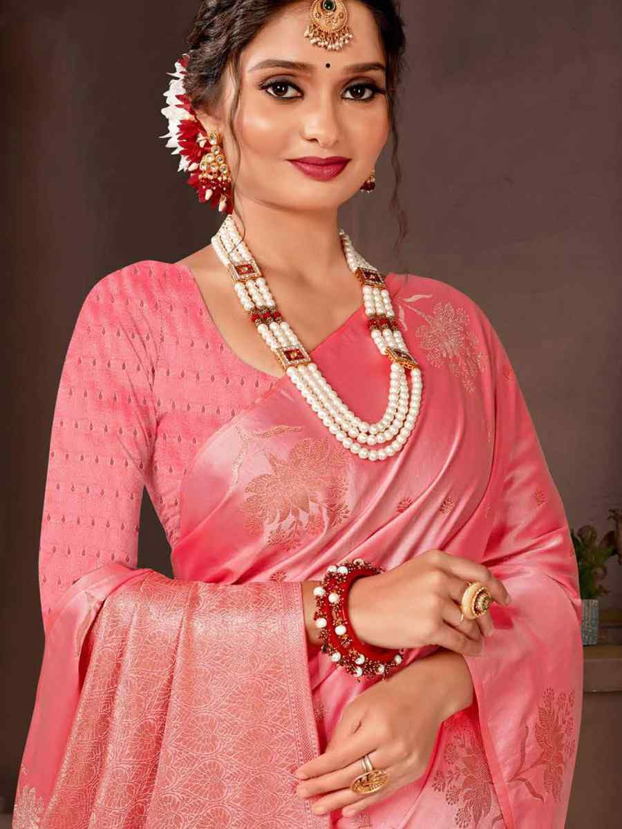 Pink Dyed Silk Handwoven Traditional Bridal Reception Festival Wedding Fancy Heavy Border Saree