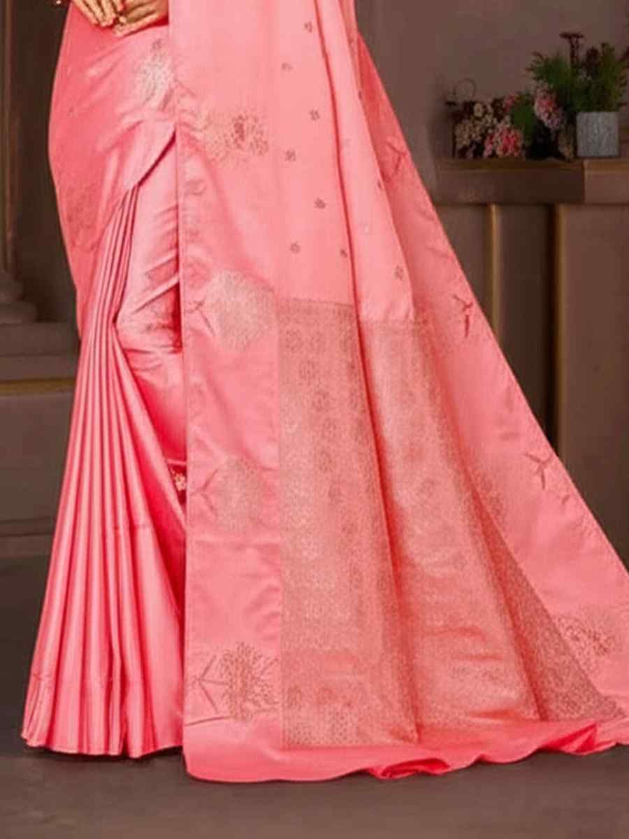 Pink Dyed Silk Handwoven Traditional Bridal Reception Festival Wedding Fancy Heavy Border Saree