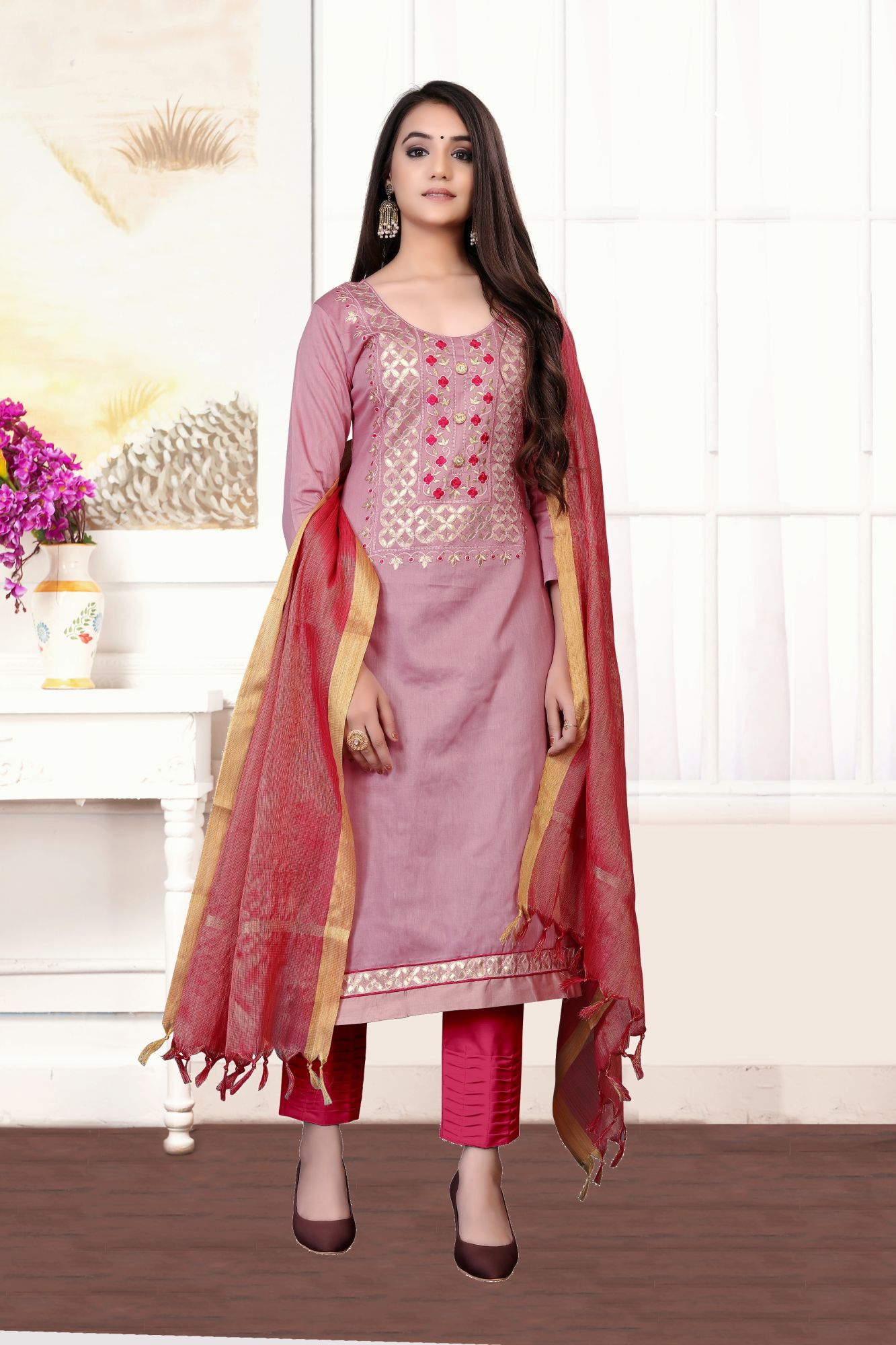 Pink Embroidery Festival Party Pant Salwar Kameez