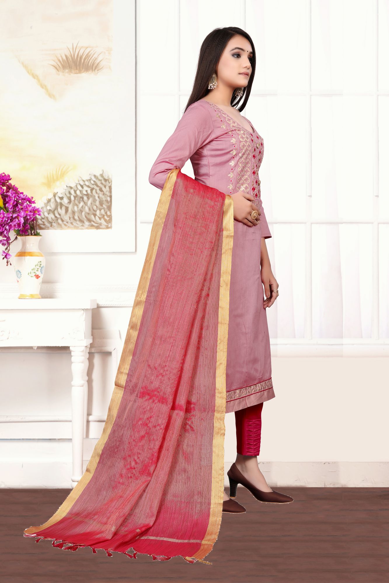 Pink Embroidery Festival Party Pant Salwar Kameez