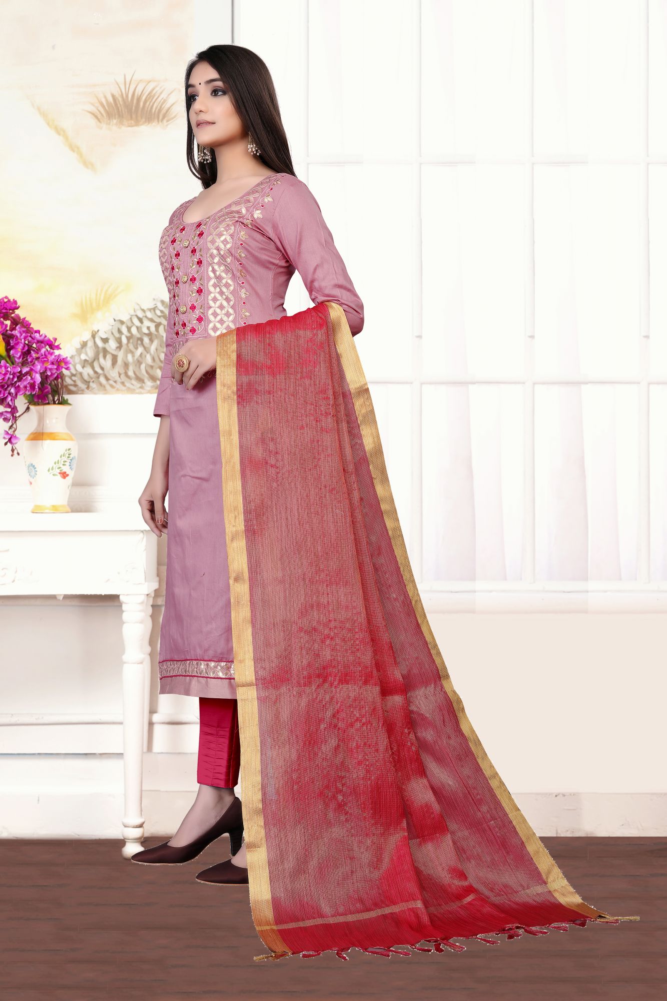 Pink Embroidery Festival Party Pant Salwar Kameez