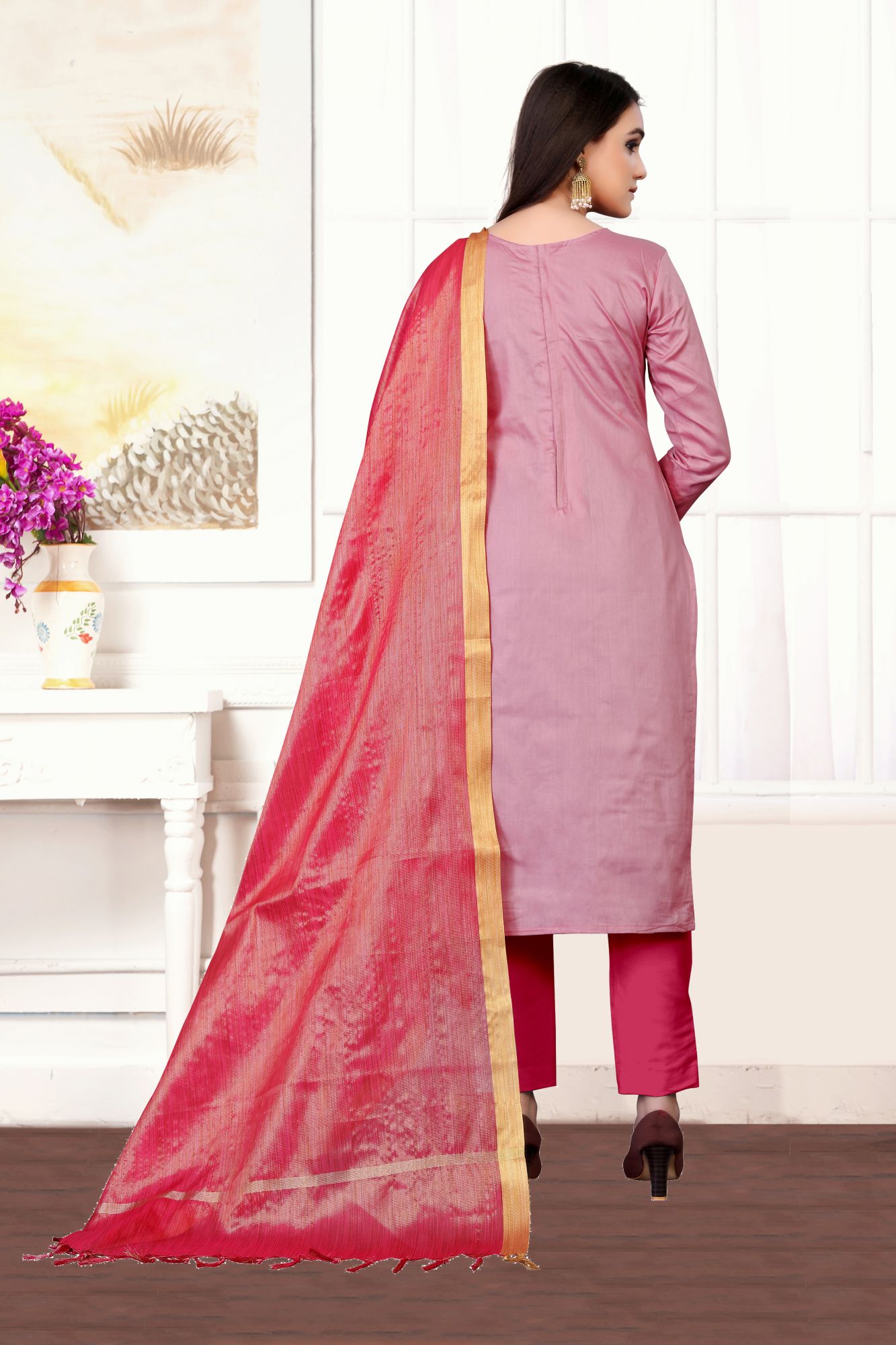 Pink Embroidery Festival Party Pant Salwar Kameez