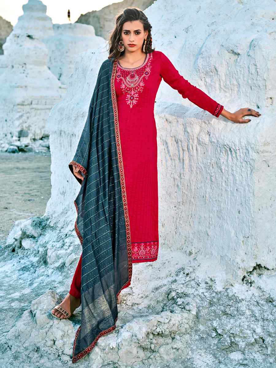 Pink Fancy Chinon Embroidered Wedding Festival Pant Salwar Kameez