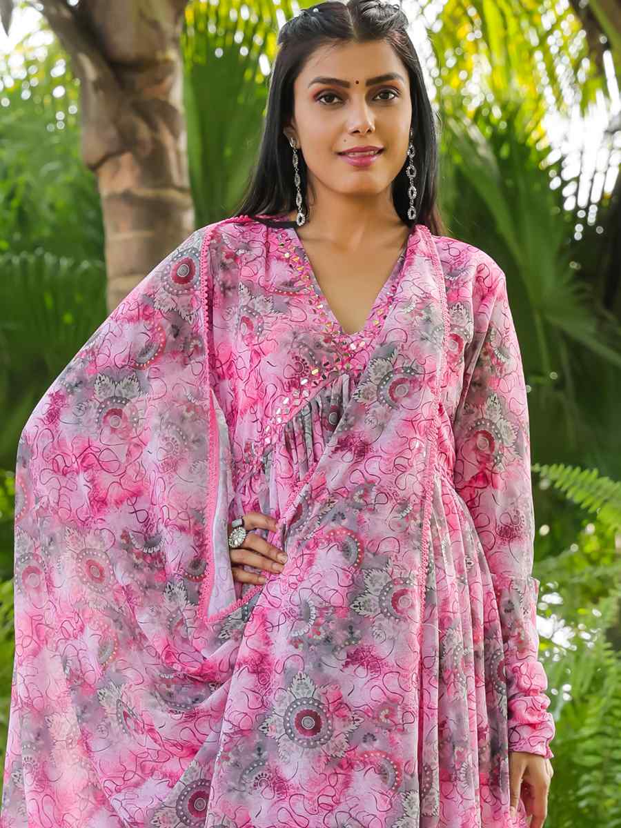 Pink Fancy Georgette Printed Festival Casual Gown