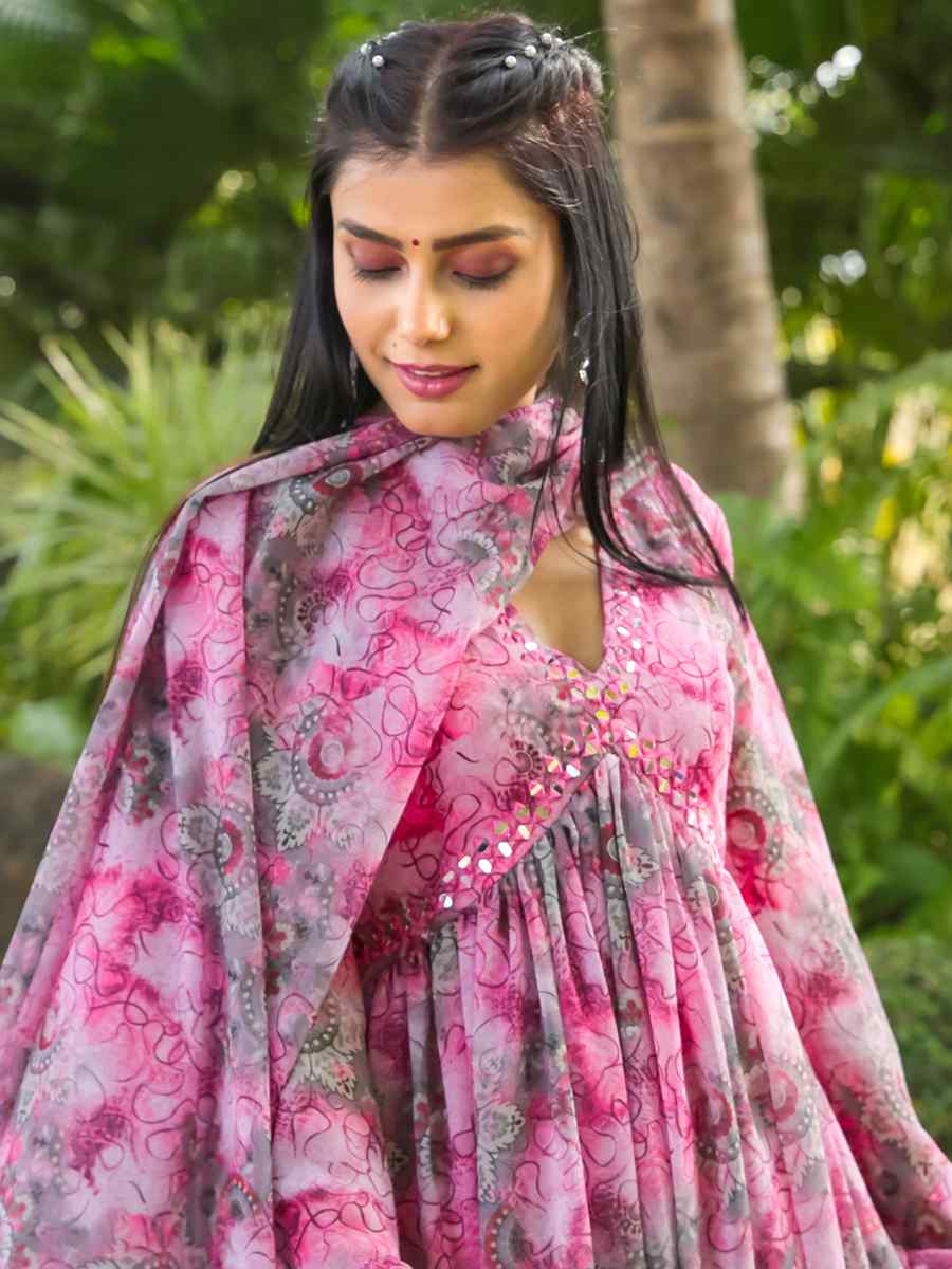Pink Fancy Georgette Printed Festival Casual Gown