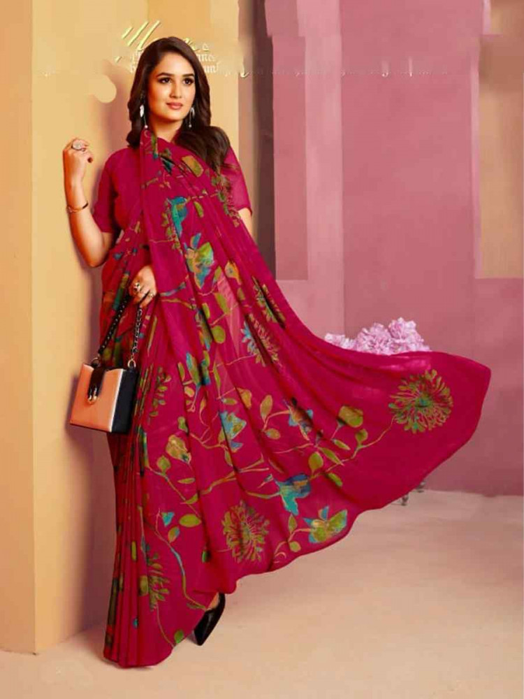 Pink Fancy Georgette Printed Festival Wedding Fancy Heavy Border Saree