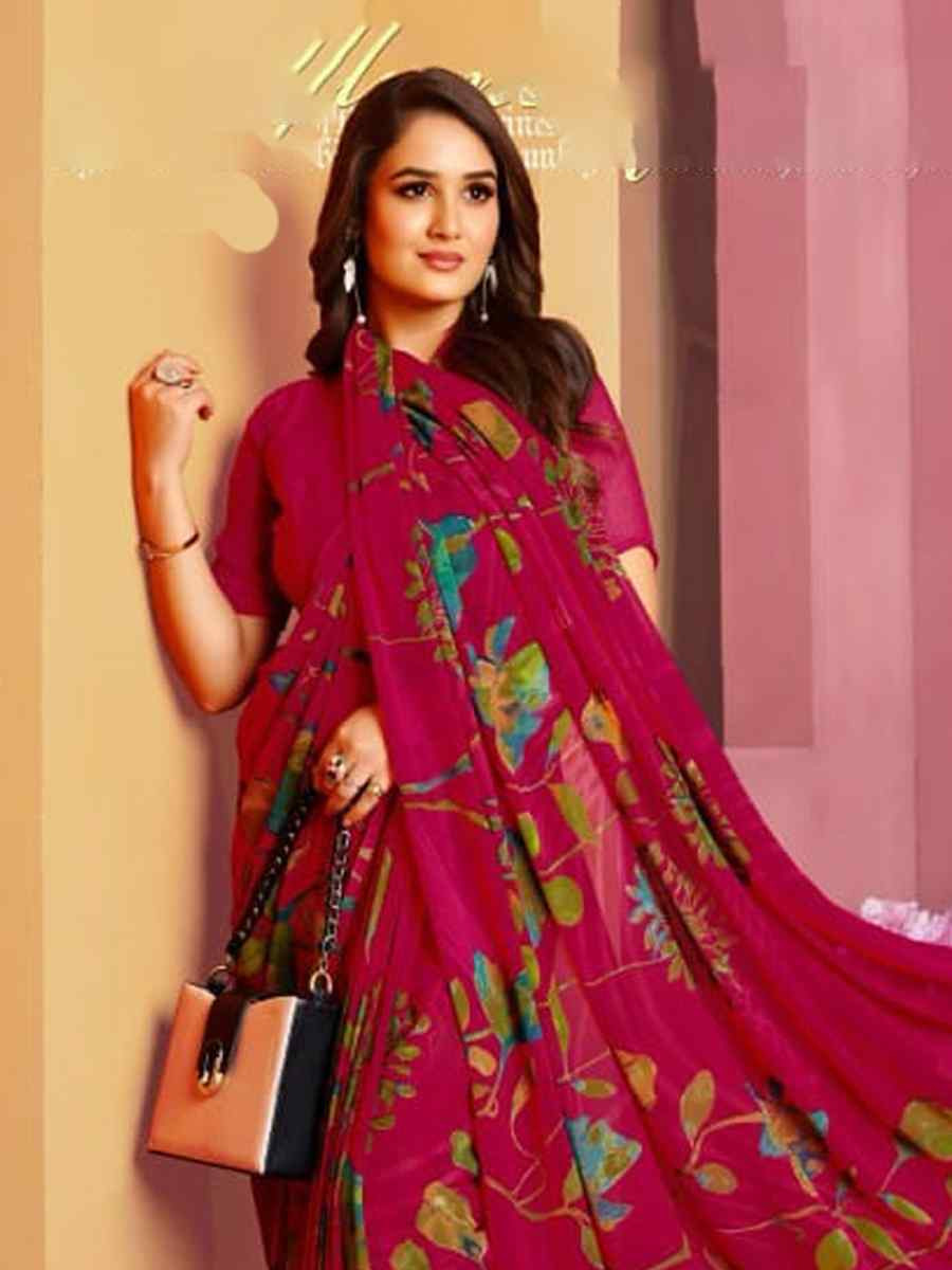 Pink Fancy Georgette Printed Festival Wedding Fancy Heavy Border Saree