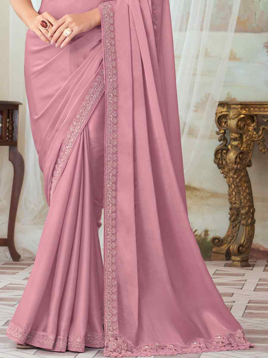 Pink Fancy Material Handwoven Party Festival Heavy Border Saree