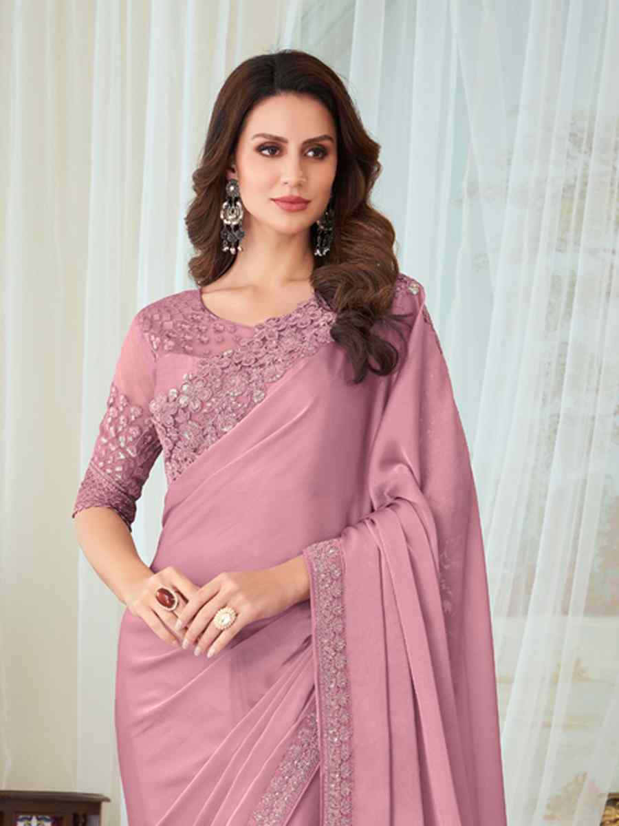Pink Fancy Material Handwoven Party Festival Heavy Border Saree