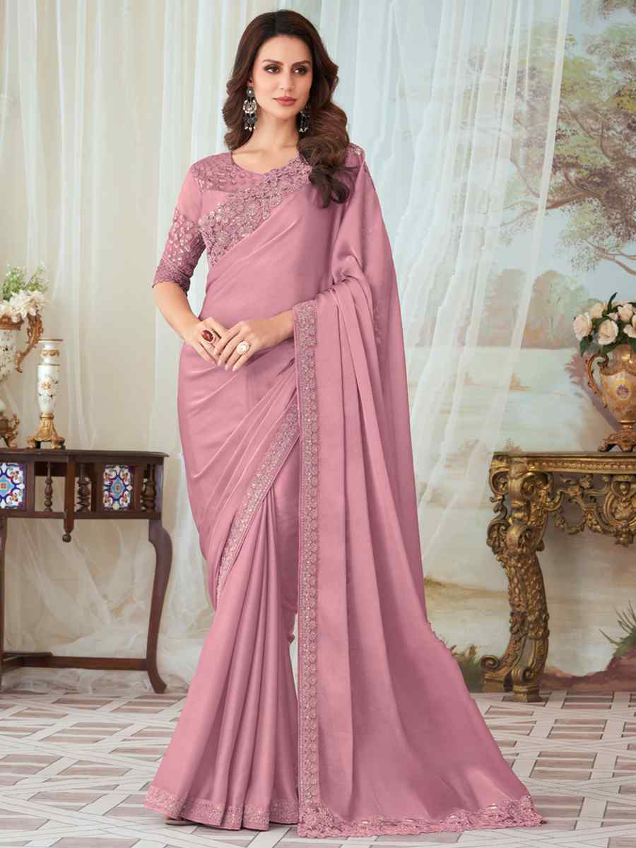 Pink Fancy Material Handwoven Party Festival Heavy Border Saree