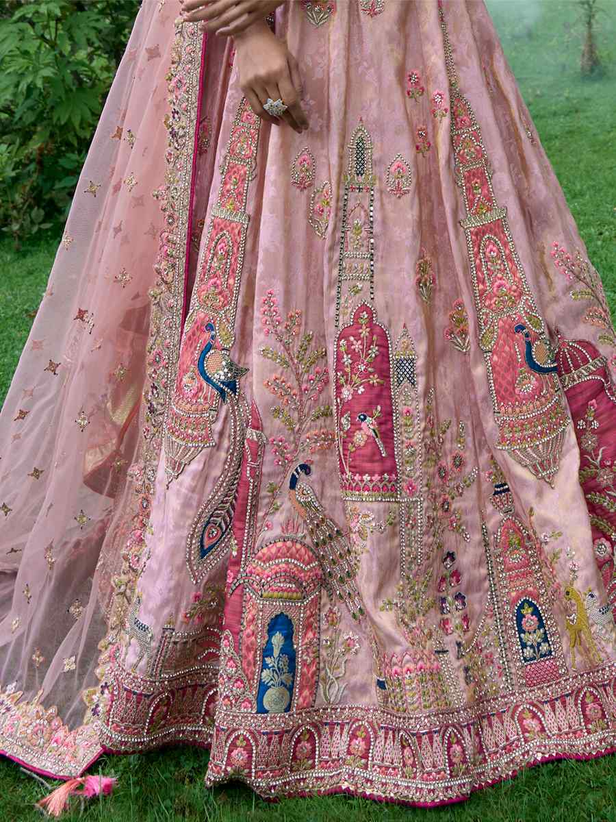 Pink Fancy Silk Embroidered Bridal Reception Heavy Border Lehenga Choli