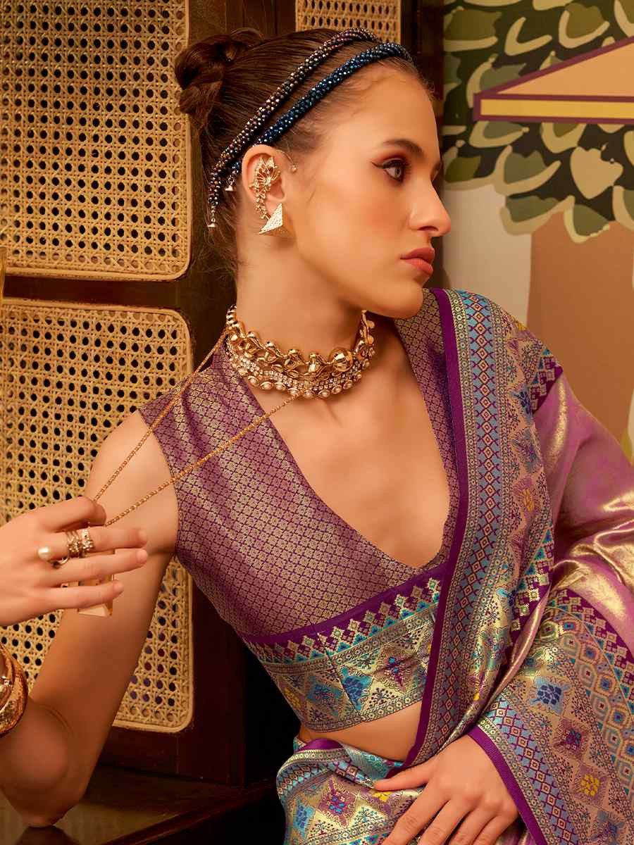 Pink Fancy Tissue Silk Handwoven Festival Wedding Fancy Heavy Border Saree