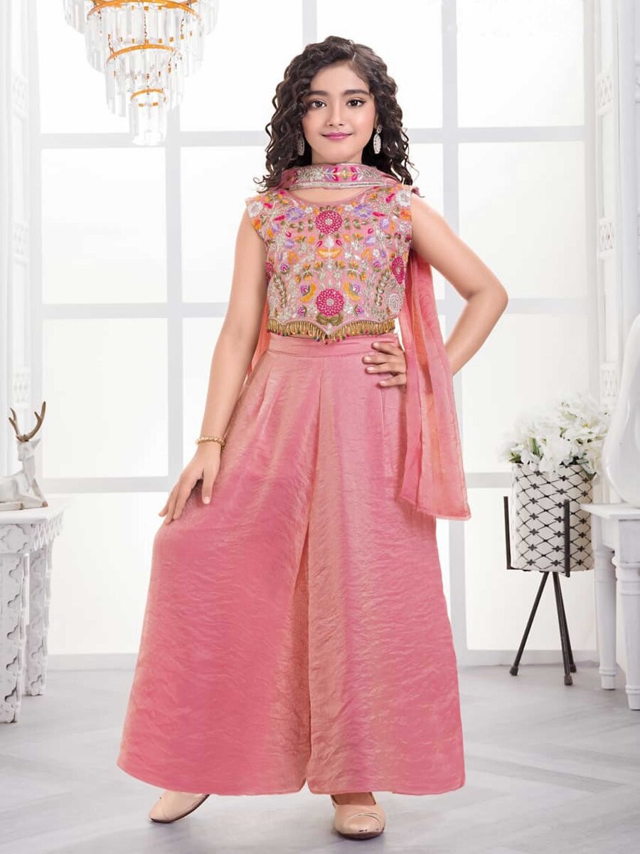 Pink Fandy Silk Fandy Silk Embroidered Traditional Ethnic Casual Festival Party Wedding Salwars Girls Wear