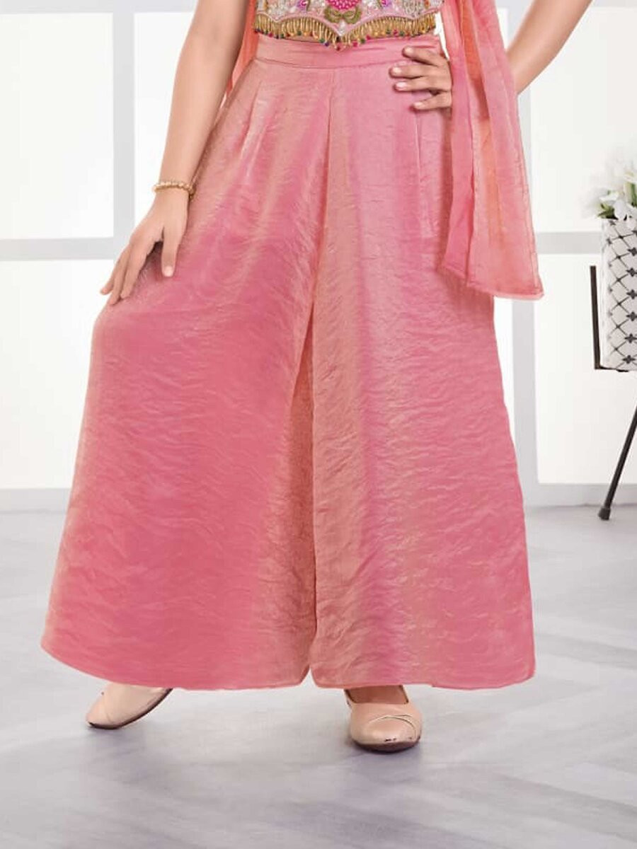 Pink Fandy Silk Fandy Silk Embroidered Traditional Ethnic Casual Festival Party Wedding Salwars Girls Wear
