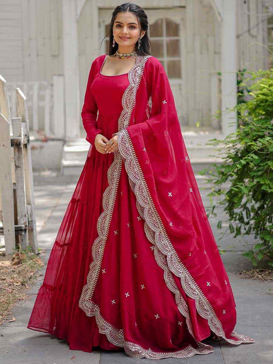 Pink Faux Blooming Embroidered Festival Casual Gown