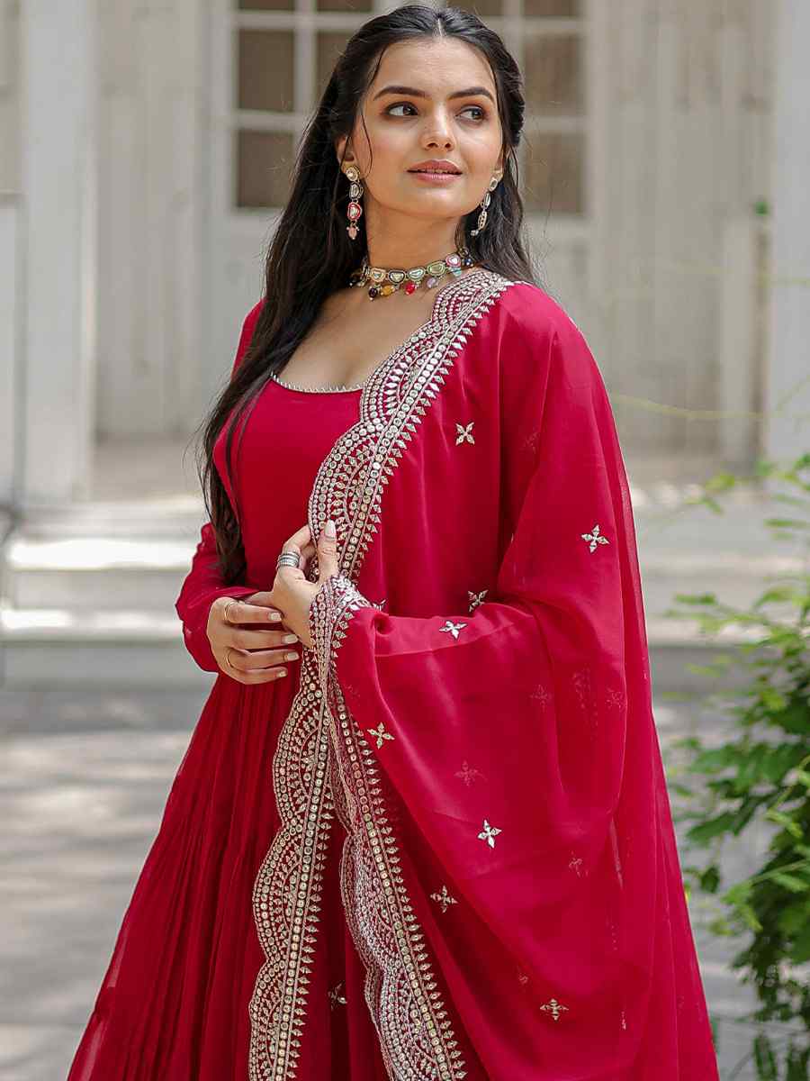 Pink Faux Blooming Embroidered Festival Casual Gown