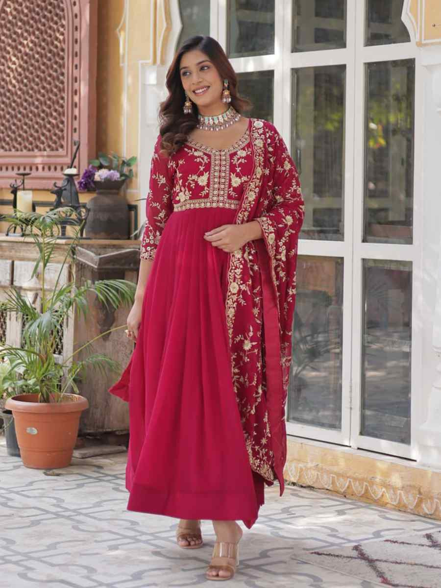 Pink Faux Blooming Embroidered Festival Casual Gown