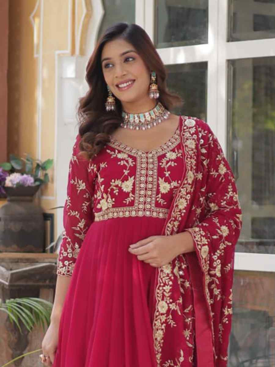 Pink Faux Blooming Embroidered Festival Casual Gown