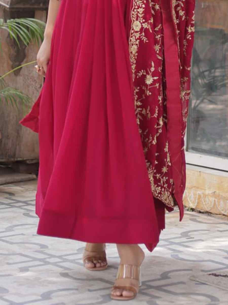 Pink Faux Blooming Embroidered Festival Casual Gown