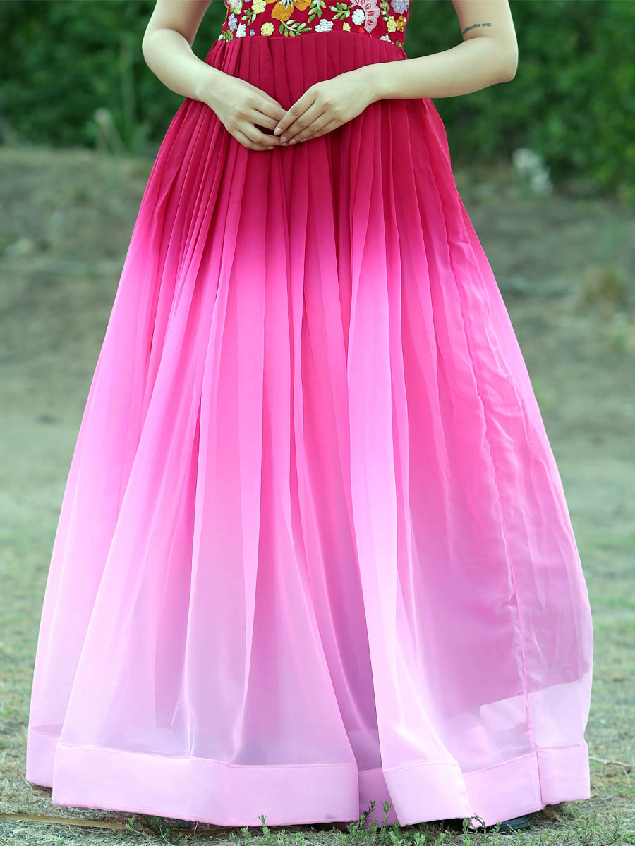 Pink Faux Blooming Embroidered Festival Party Gown