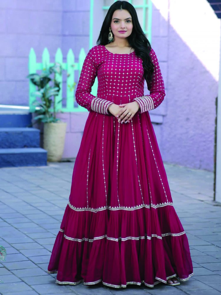 Pink Faux Blooming Embroidered Festival Party Gown