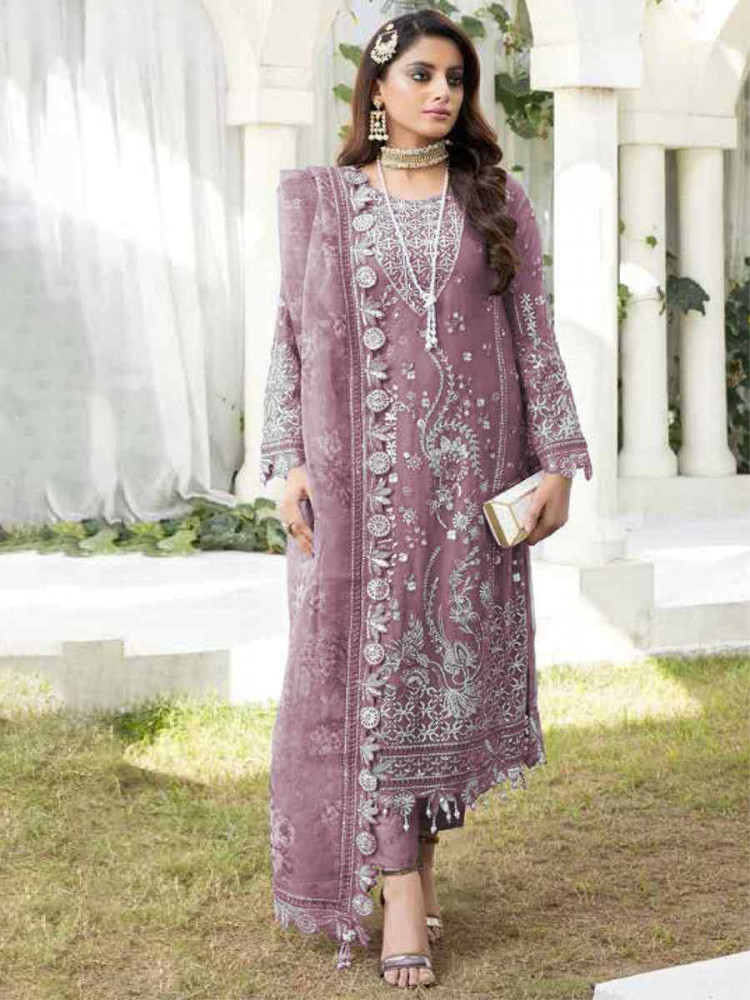 Pink Faux Georgette  Embroidered Festival Wedding Pant Salwar Kameez
