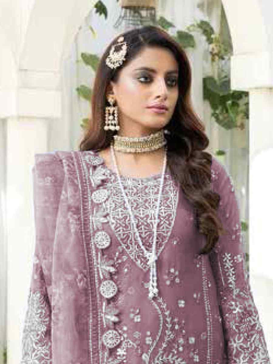 Pink Faux Georgette  Embroidered Festival Wedding Pant Salwar Kameez