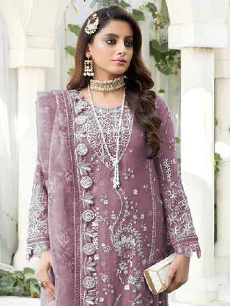 Pink Faux Georgette  Embroidered Festival Wedding Pant Salwar Kameez