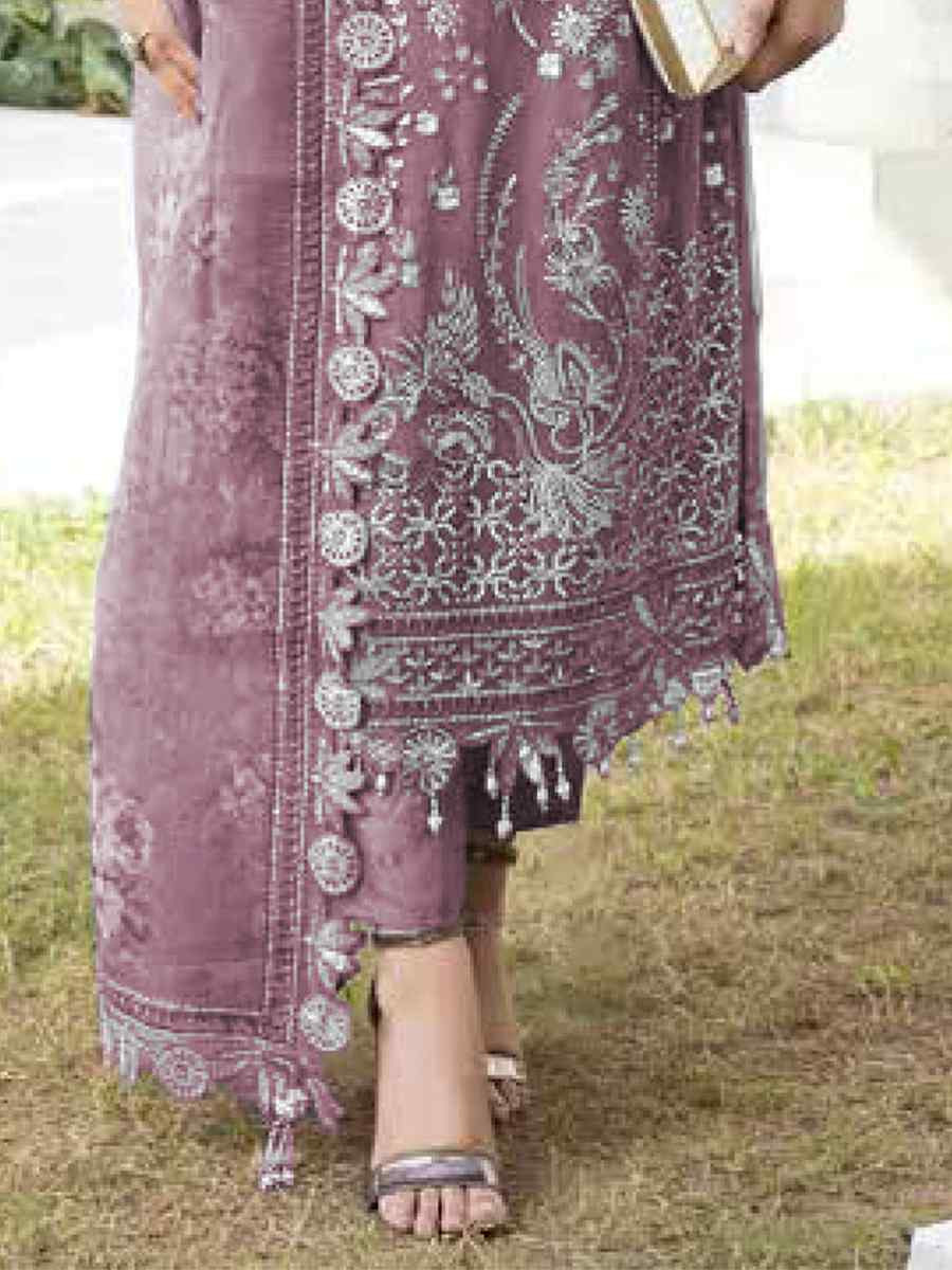 Pink Faux Georgette  Embroidered Festival Wedding Pant Salwar Kameez
