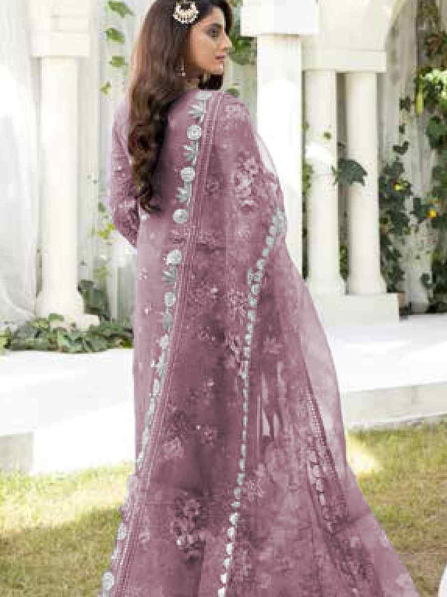 Pink Faux Georgette  Embroidered Festival Wedding Pant Salwar Kameez