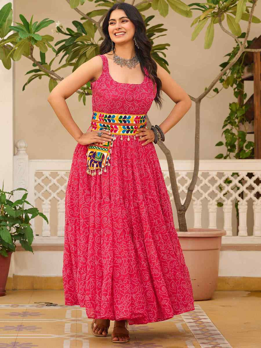 Pink Faux Georgette Embroidered Festival Casual Gown