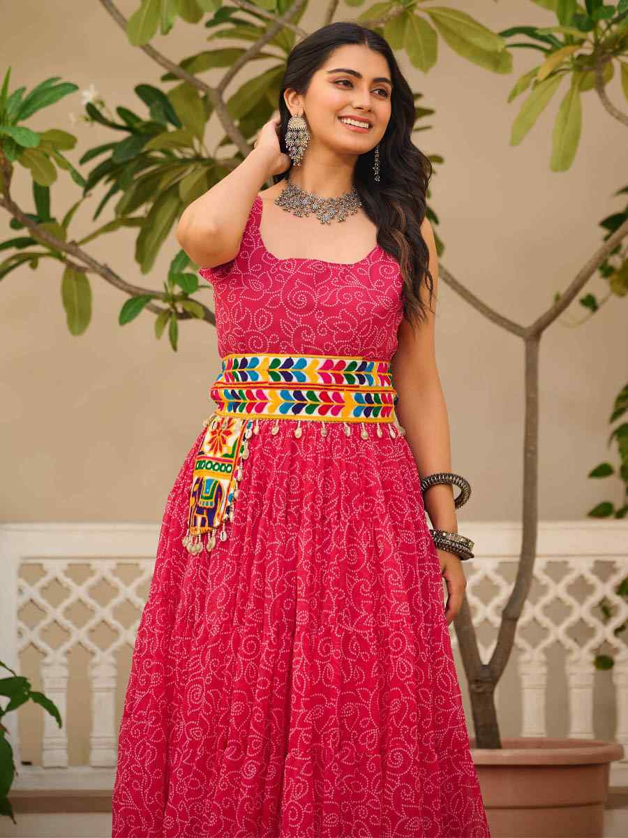 Pink Faux Georgette Embroidered Festival Casual Gown