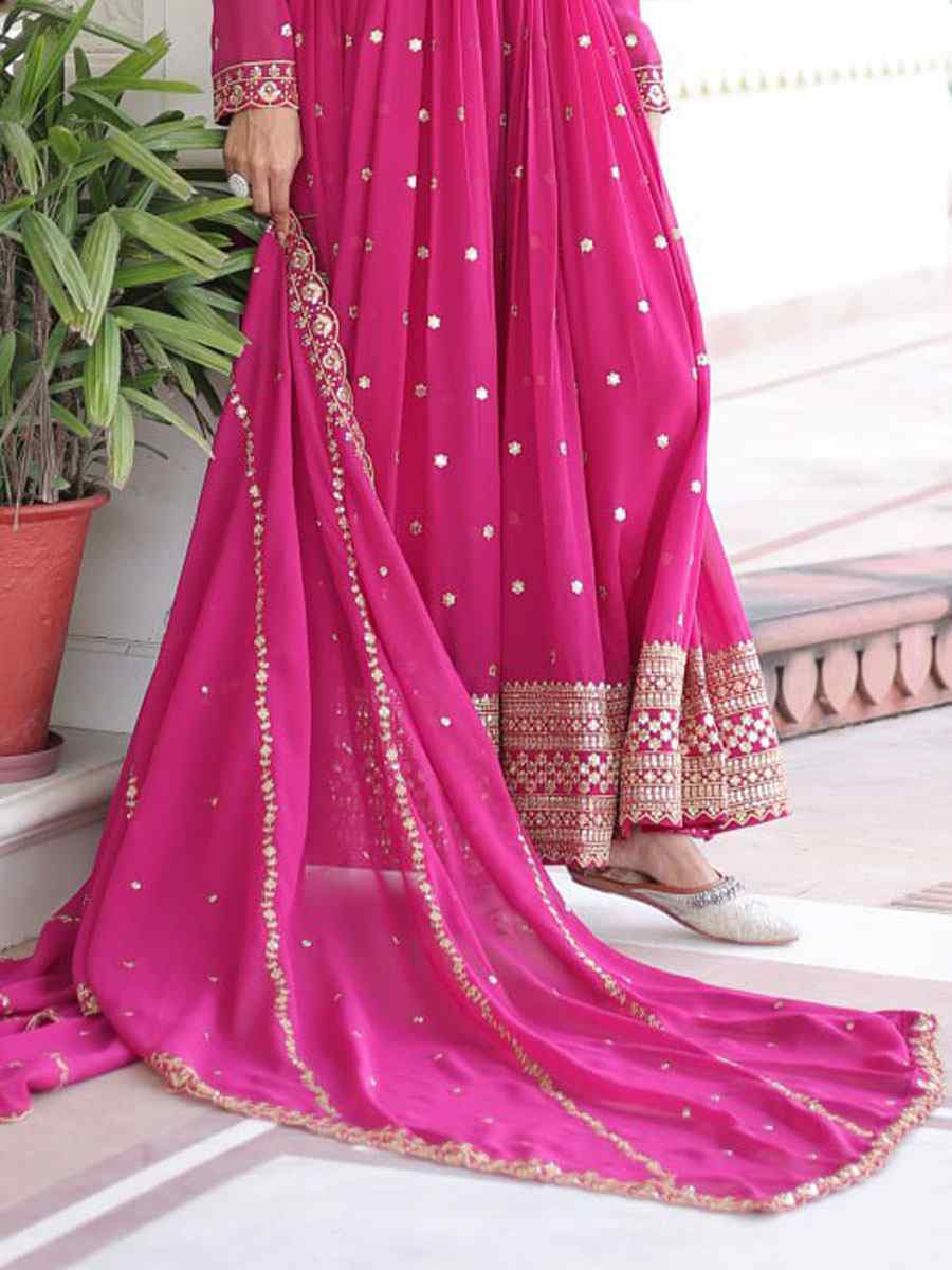 Pink Faux Georgette Embroidered Festival Casual Gown Women Wear