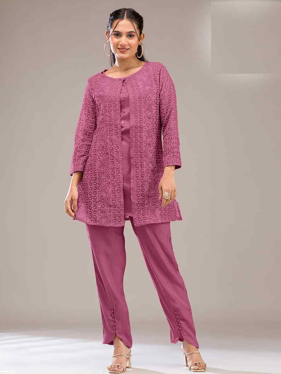 Pink Faux Georgette Embroidered Festival Casual Kurti Bottom Women Wear