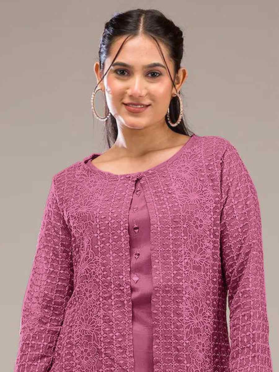 Pink Faux Georgette Embroidered Festival Casual Kurti Bottom Women Wear