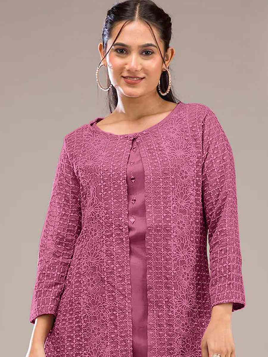 Pink Faux Georgette Embroidered Festival Casual Kurti Bottom Women Wear