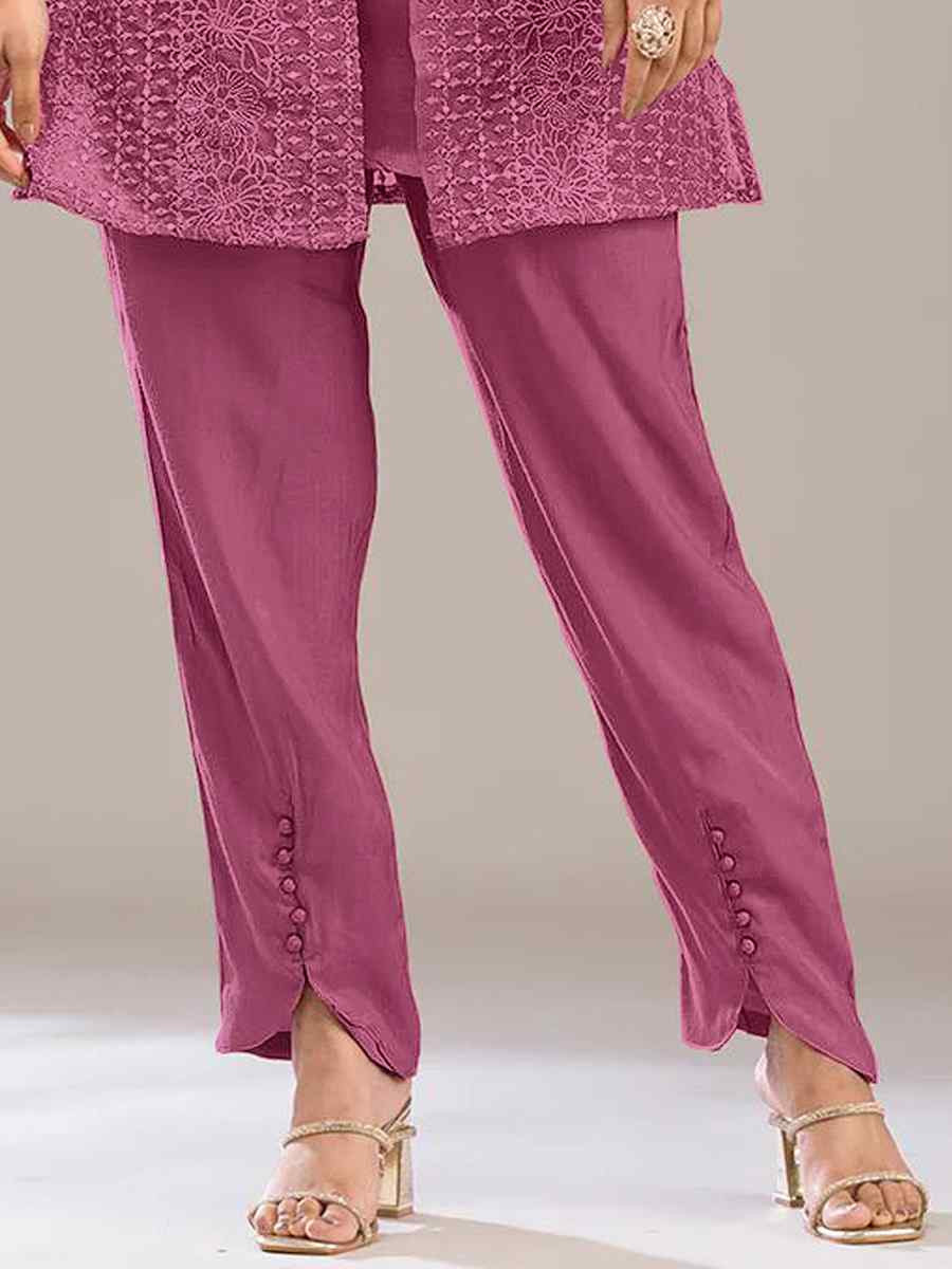 Pink Faux Georgette Embroidered Festival Casual Kurti Bottom Women Wear