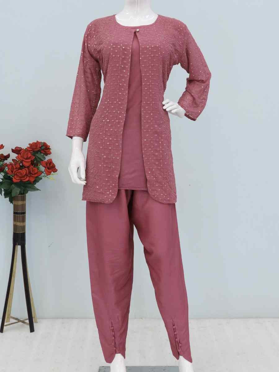 Pink Faux Georgette Embroidered Festival Casual Kurti Bottom Women Wear