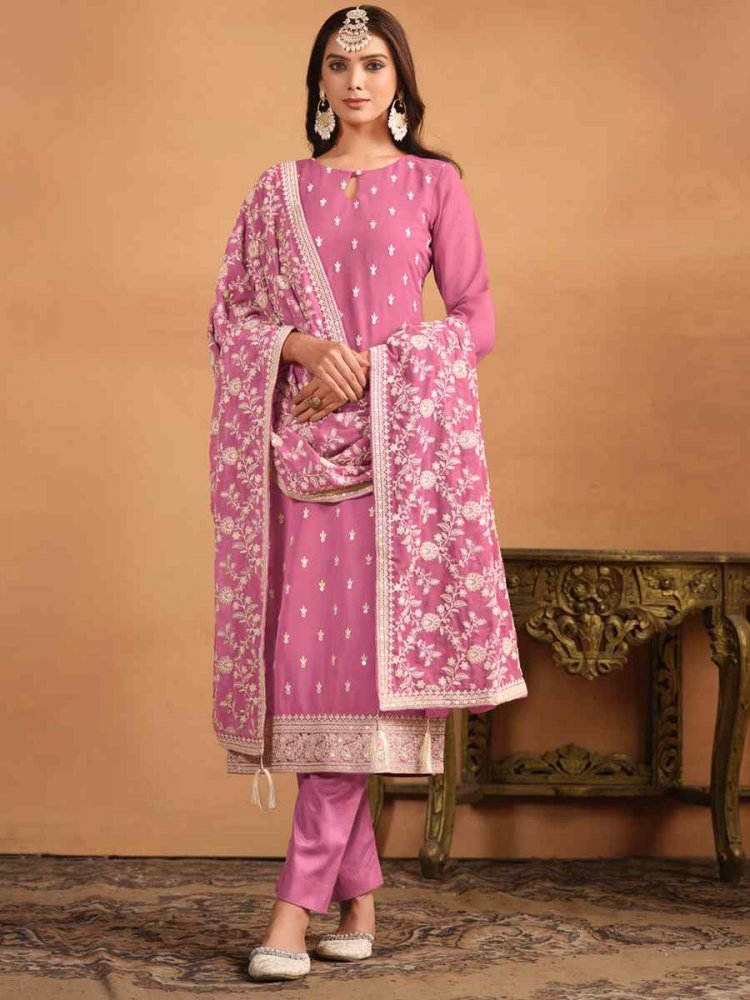 Pink Faux Georgette Embroidered Festival Casual Pant Salwar Kameez