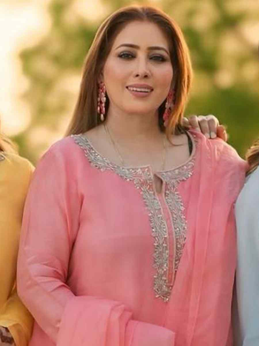 Pink Faux Georgette Embroidered Festival Casual Ready Farsi Pant Salwar Kameez